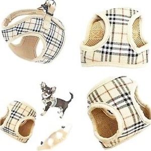 XSmall Designer Tartan Plaid Stripe Puppy Dog Harness with a leash